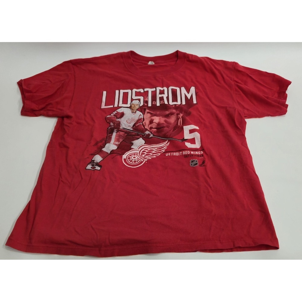 Anvil Nicklas Lidstrom 5 Detroit Red Wings Defenseman Red Shirt Mens XL